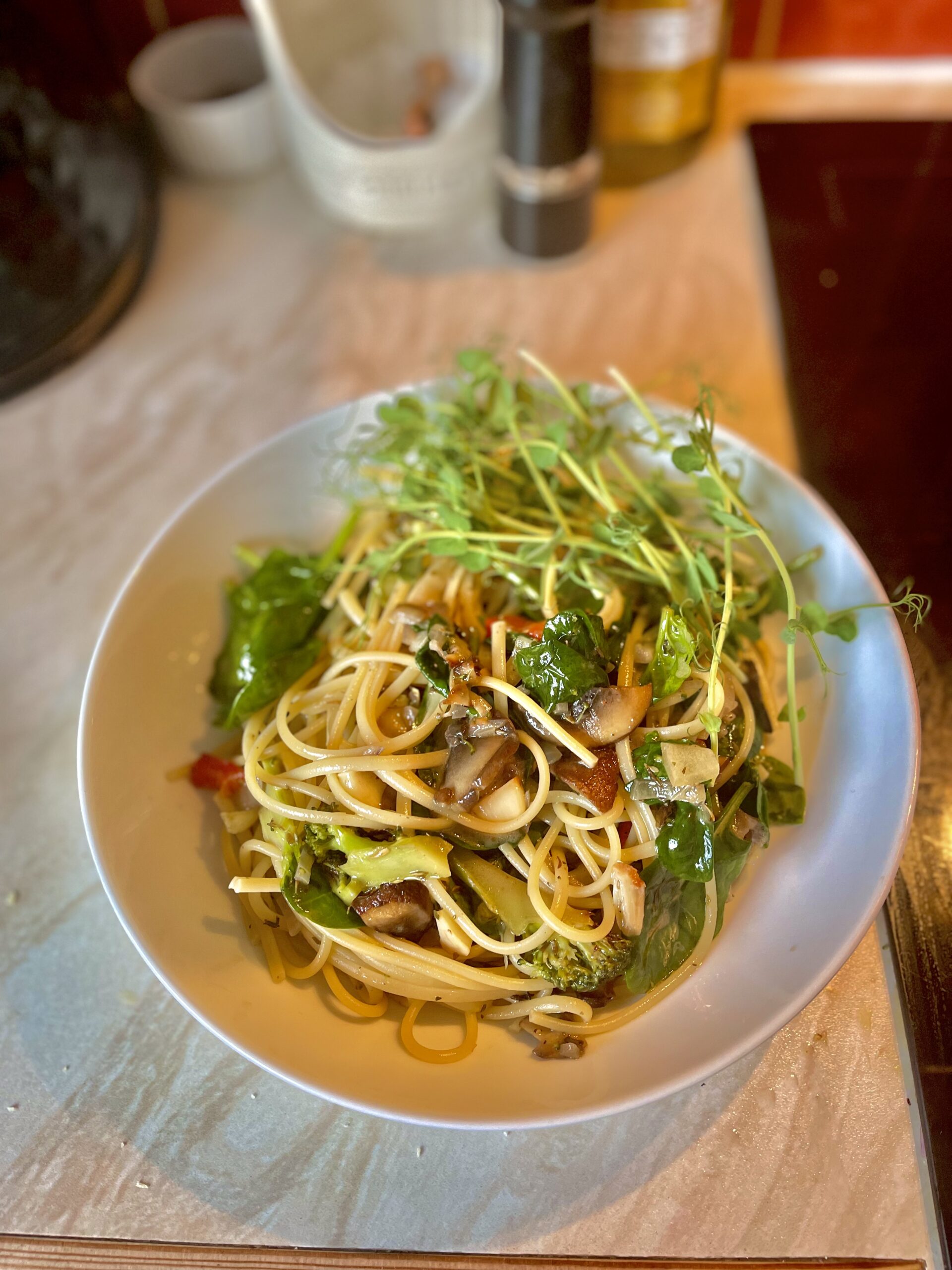Pea shoots on dish